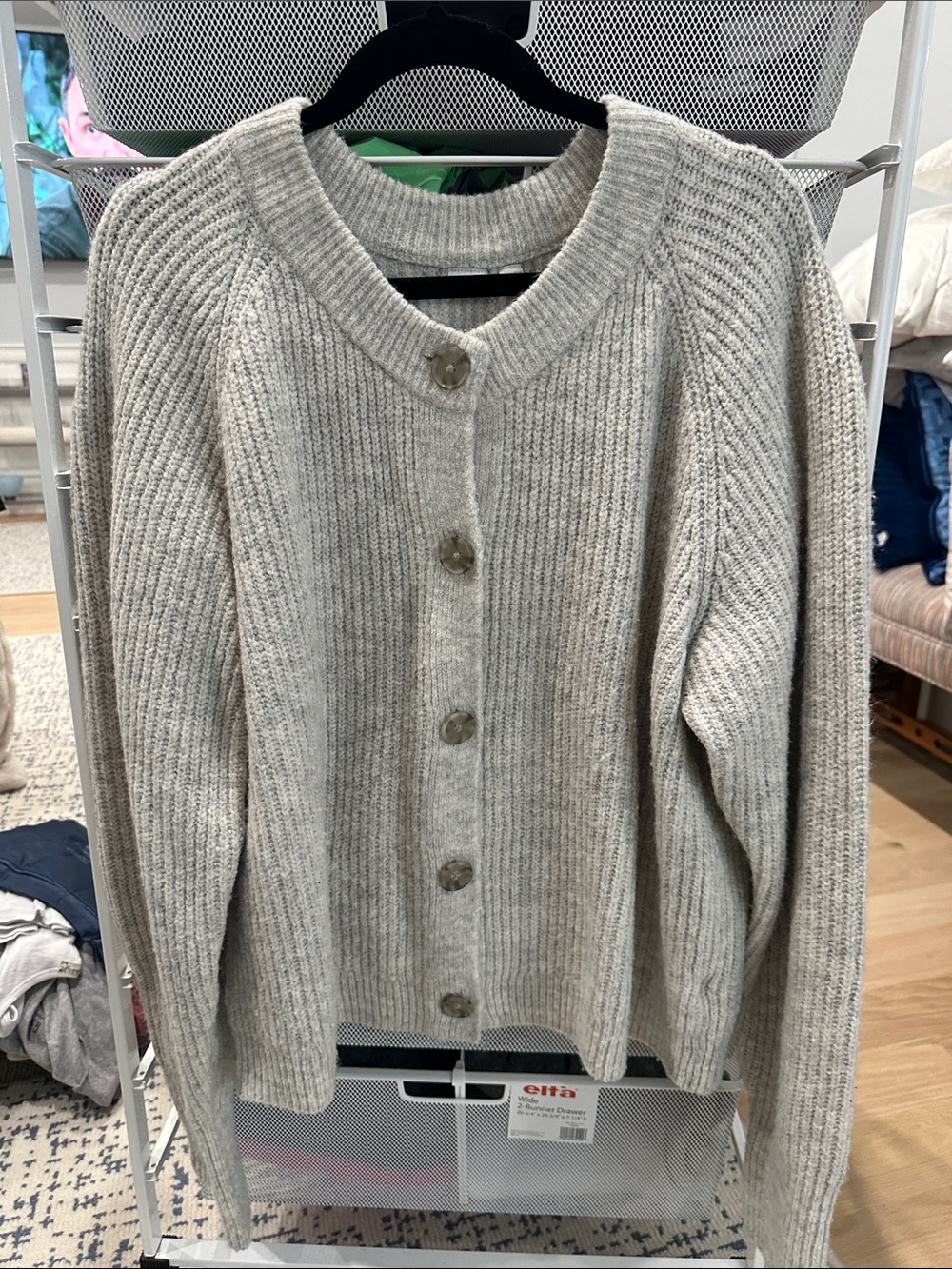 GAP Heather Light Gray Ribbed Button-Up Cardigan